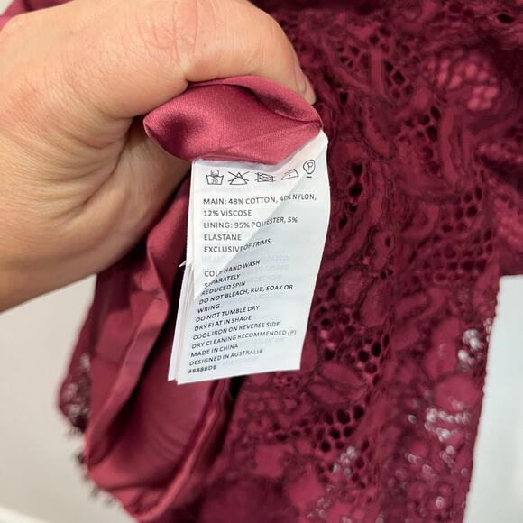 Bardot Burgundy Lace Midi Dress Size 6 Small Cocktail Party Formal Wedding - Picture 8 of 11